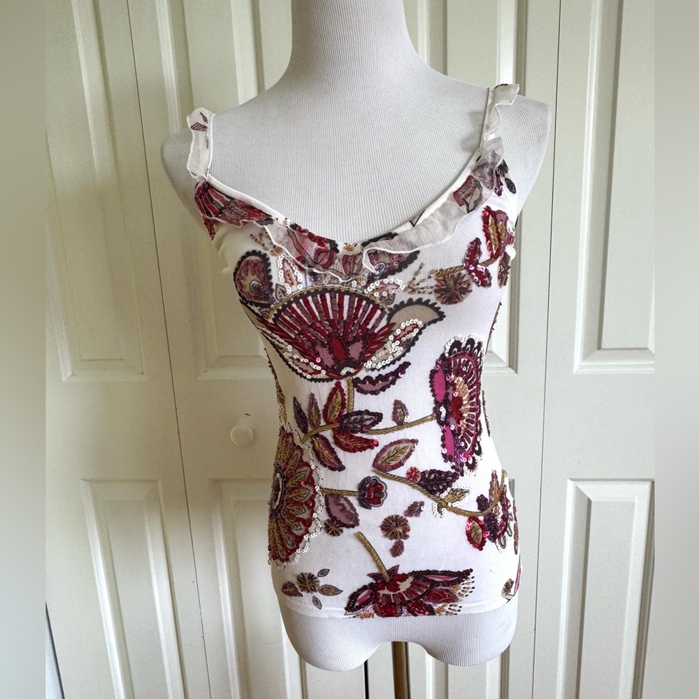 DIMENSION Multicolor Knit Floral Sequined Tank Top S